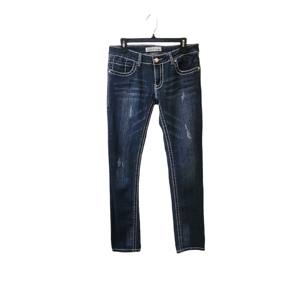Liuce's Jeans y2k Low Rise Thick Stitch Straight Leg Size 13 Distressed Jeans